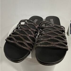 Rhinestone Slide Sandals Sparkle Glam Dressy Flat Slides Womens 6.5 Open Toe Fab